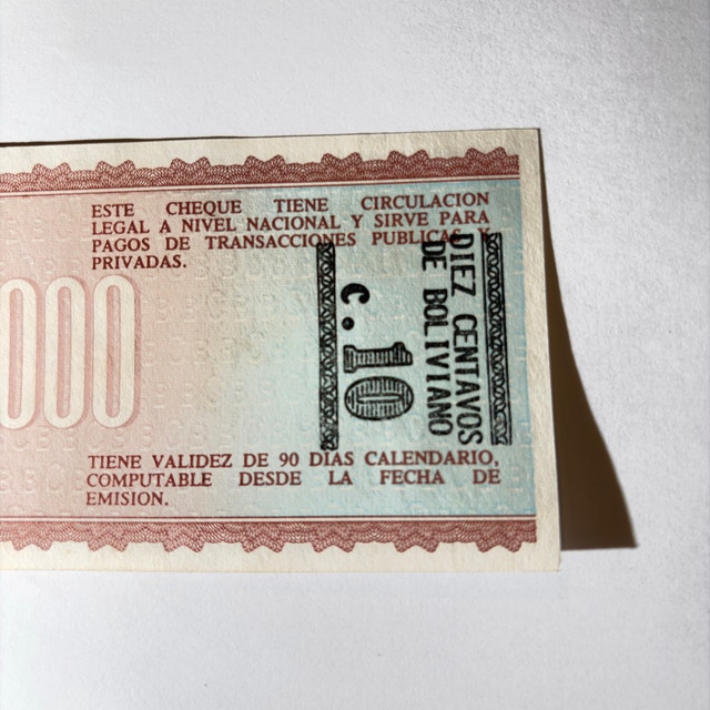 Banco Central de Bolivia 100.000 Pesos Bolivianos Cheque - photo 5