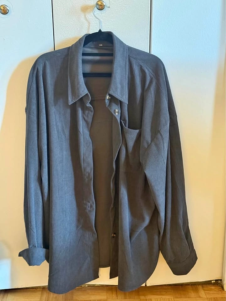 3X Dark Gray Corduroy Shacket