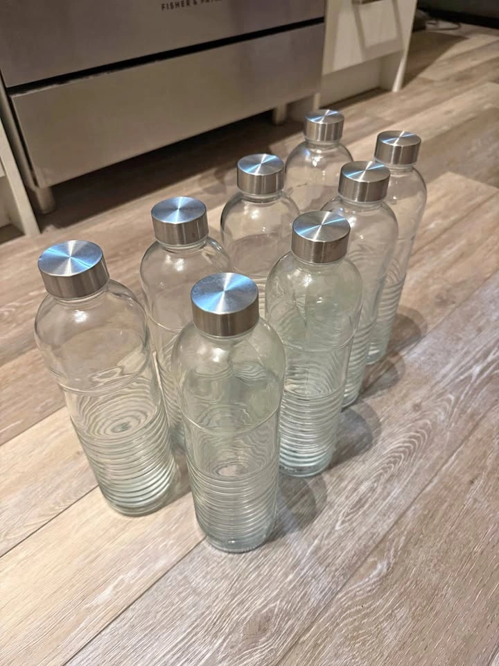 Aesthetic Glass Water Bottles with Stainless Steel Lids (Set of
