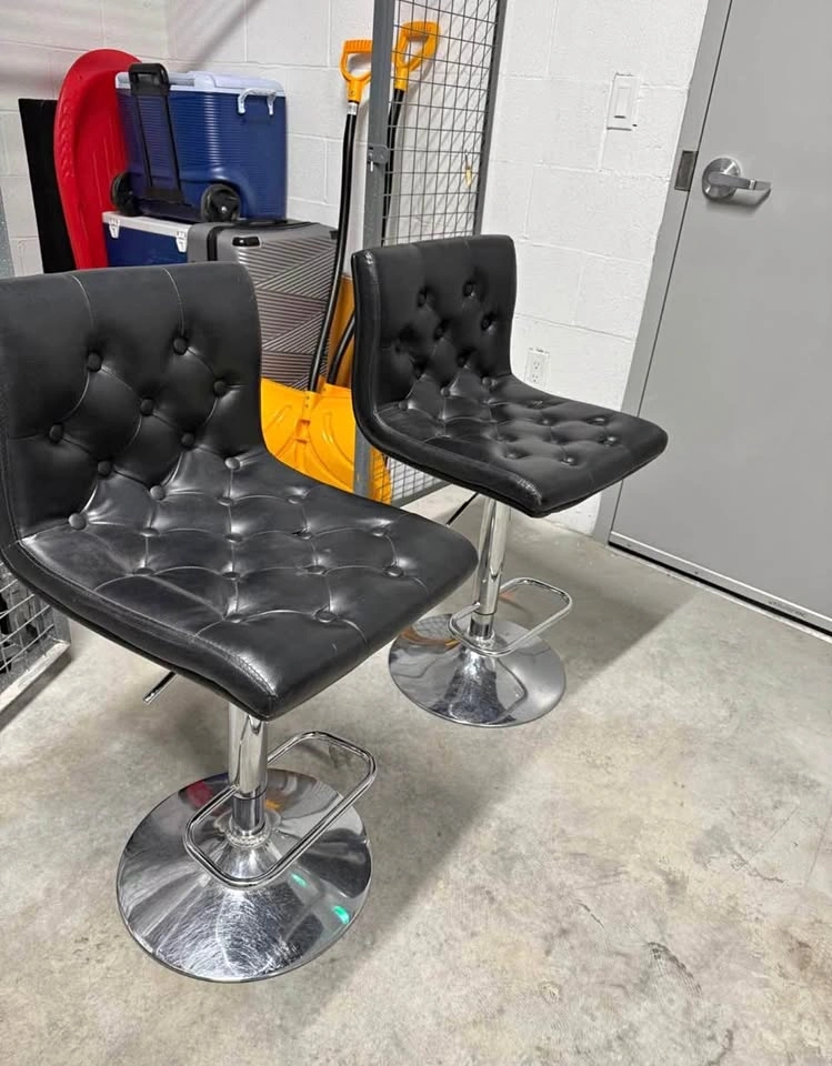 Pair of Black Adjustable Swivel Bar Stools | Chrome Base | Like