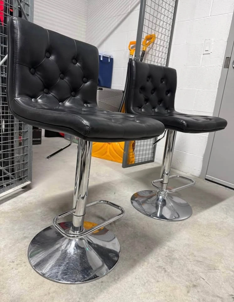 Pair of Black Adjustable Swivel Bar Stools | Chrome Base | Like - photo 2