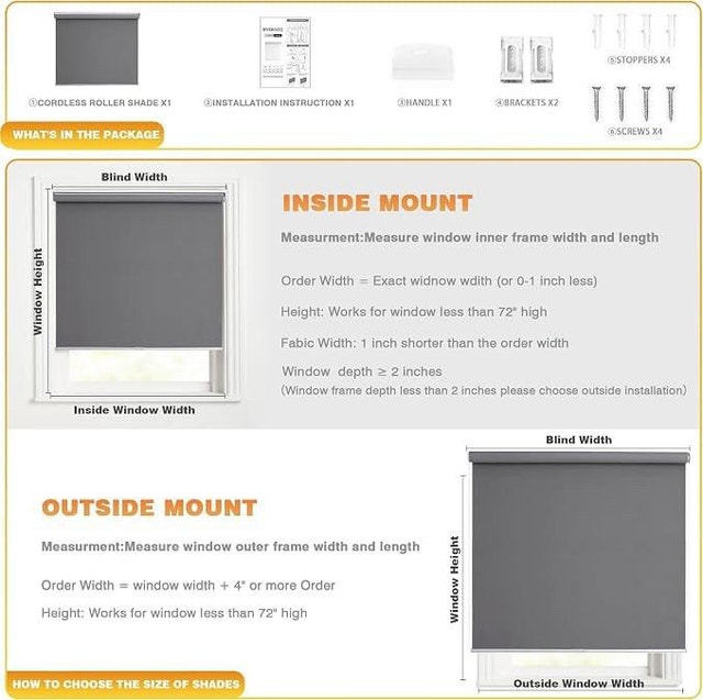 Bwerociq Cordless Blackout Roller Shades - 26 W x 72 H - NEW - photo 4