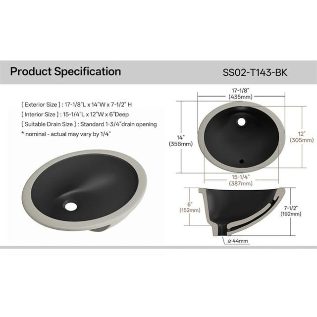 SmartSylva Undermount Bathroom Sink - Oval - NEW - photo 4
