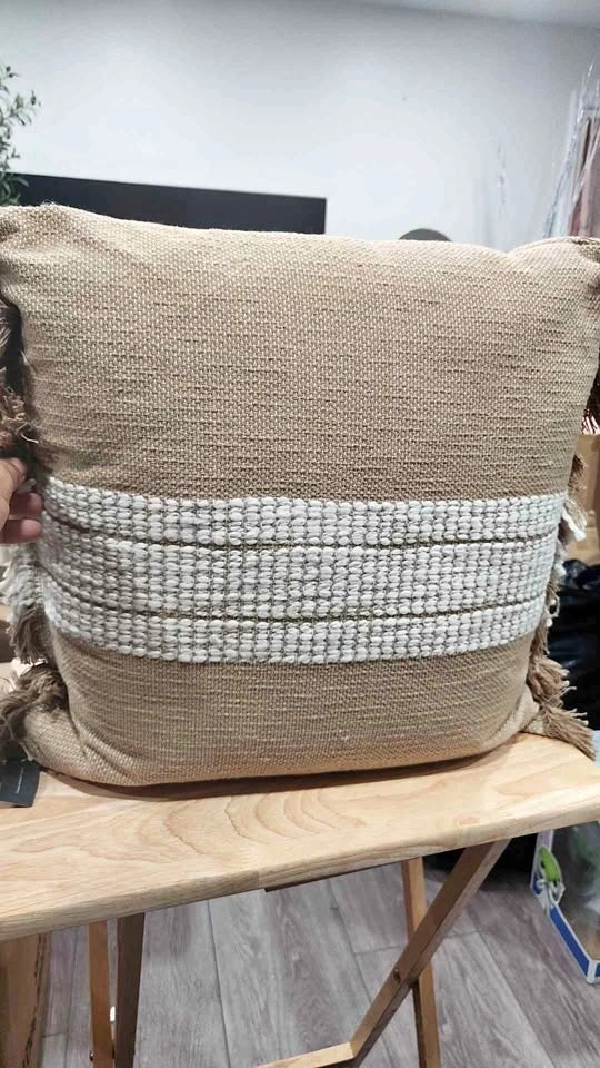Woven Textured Throw Pillow with Fringe each