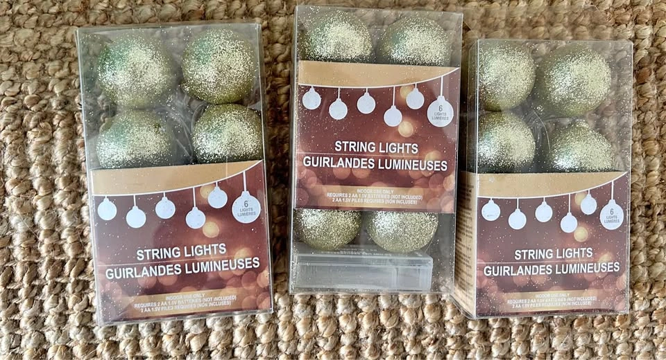 $8 all NEW Gold Glitter Ball String Lights (3 Packs)