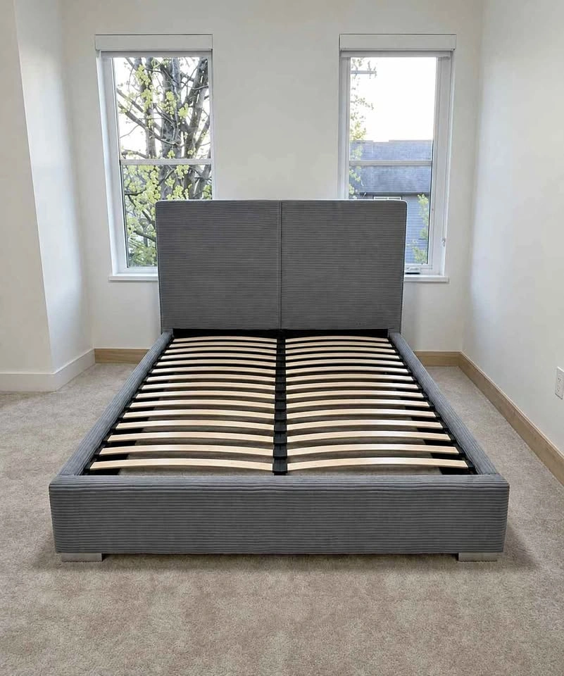 Grey Corduroy Upholstered Bed Frame