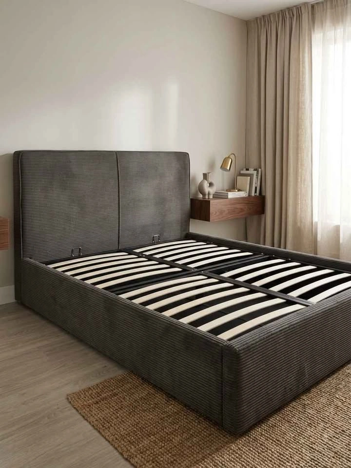 Grey Corduroy Upholstered Bed Frame - photo 3