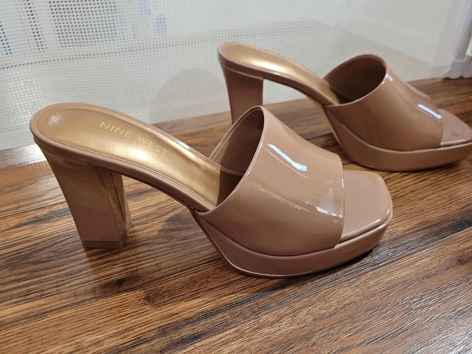 Nine West Nude Patent Platform 3.5 Inch Heels
