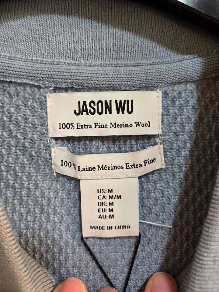 Jason Wu Merino Wool Knit Polo Shirt Size M Light Blue - photo 2
