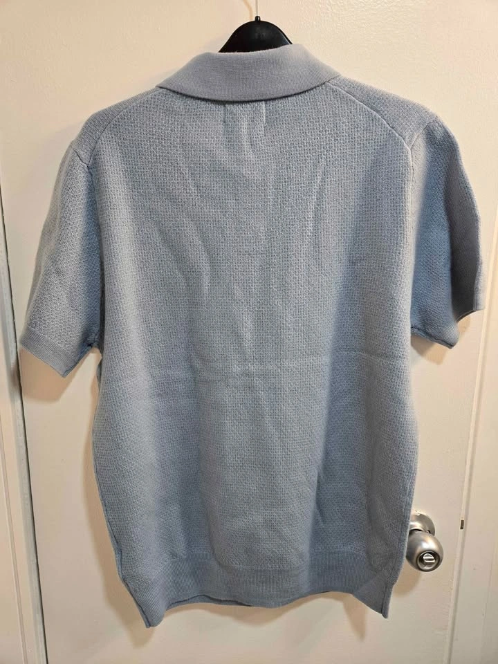 Jason Wu Merino Wool Knit Polo Shirt Size M Light Blue - photo 4