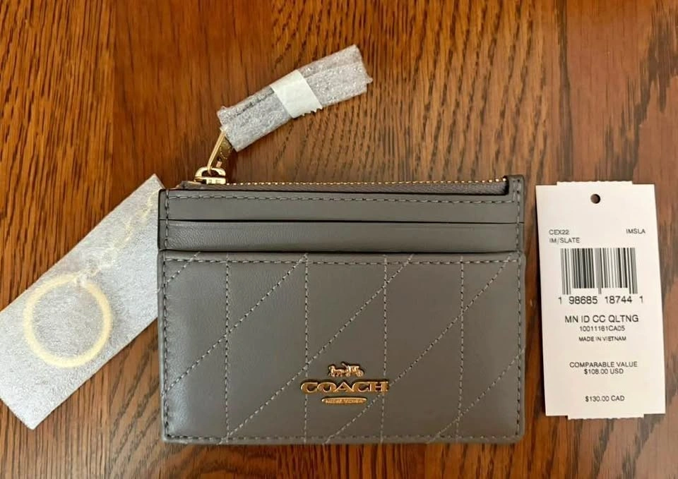 Coach Quilted Mini Skinny ID Case - Gold/Slate