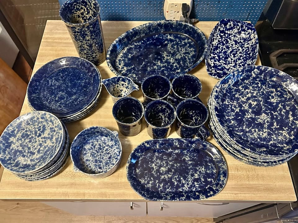 Vintage Bennington Potters Blue Agate Stoneware Set