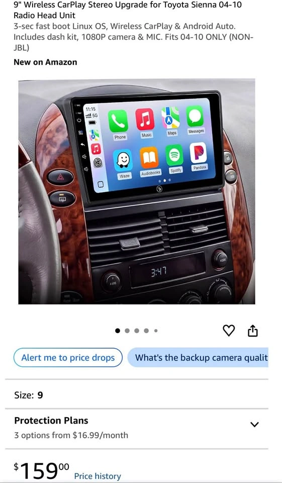 9" Wireless CarPlay Stereo for Toyota Sienna (NON-JBL)