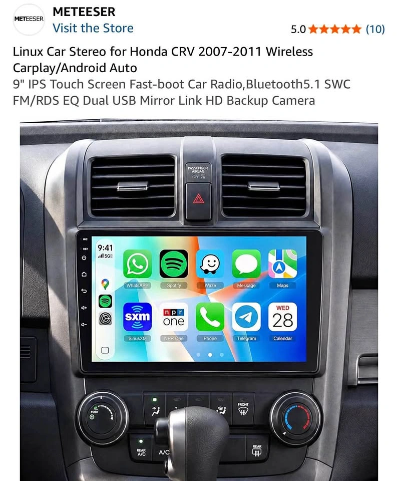 9” Car Stereo for Honda CRV Wireless Carplay/Android Auto