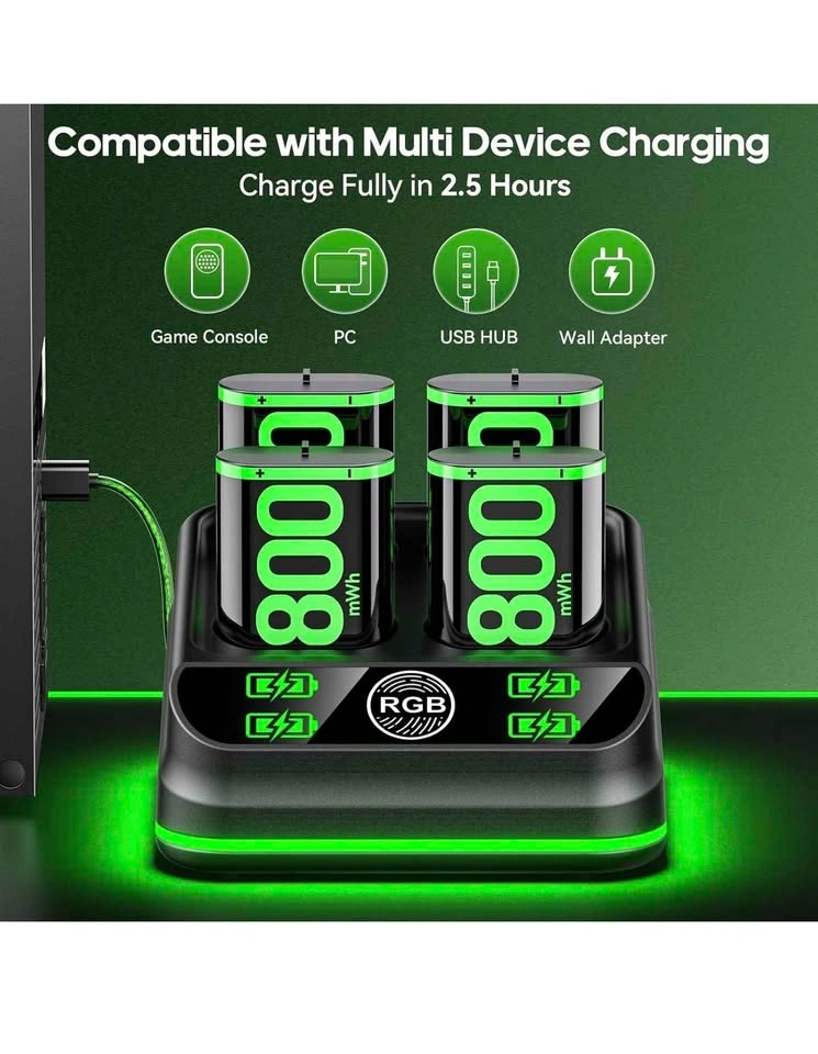 Xbox Controller Rechargeable Battery Charger Station with 4 Pack - photo 3