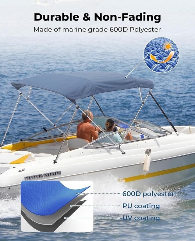KEMIMOTO 3-Bow Bimini Top, Blue, fits 73-78in beam - NEW - photo 2