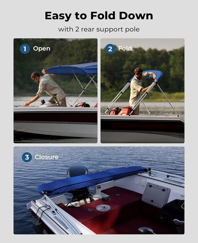 KEMIMOTO 3-Bow Bimini Top, Blue, fits 73-78in beam - NEW - photo 4