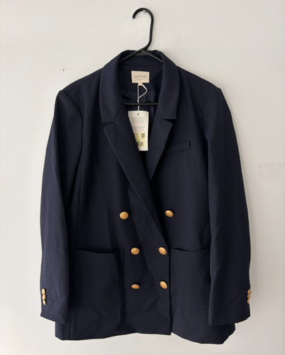 Sezane Michele Navy Gold Buttons Blazer Jacket Size 16 NEW