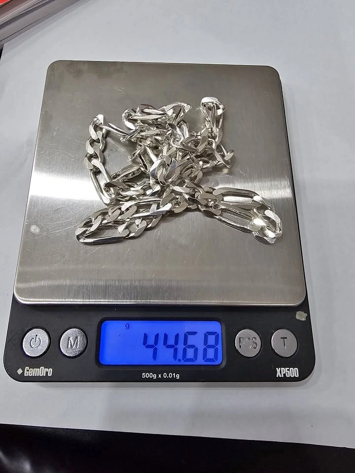 925 Sterling Silver Figaro Chain - 44.68g, Stamped Italy