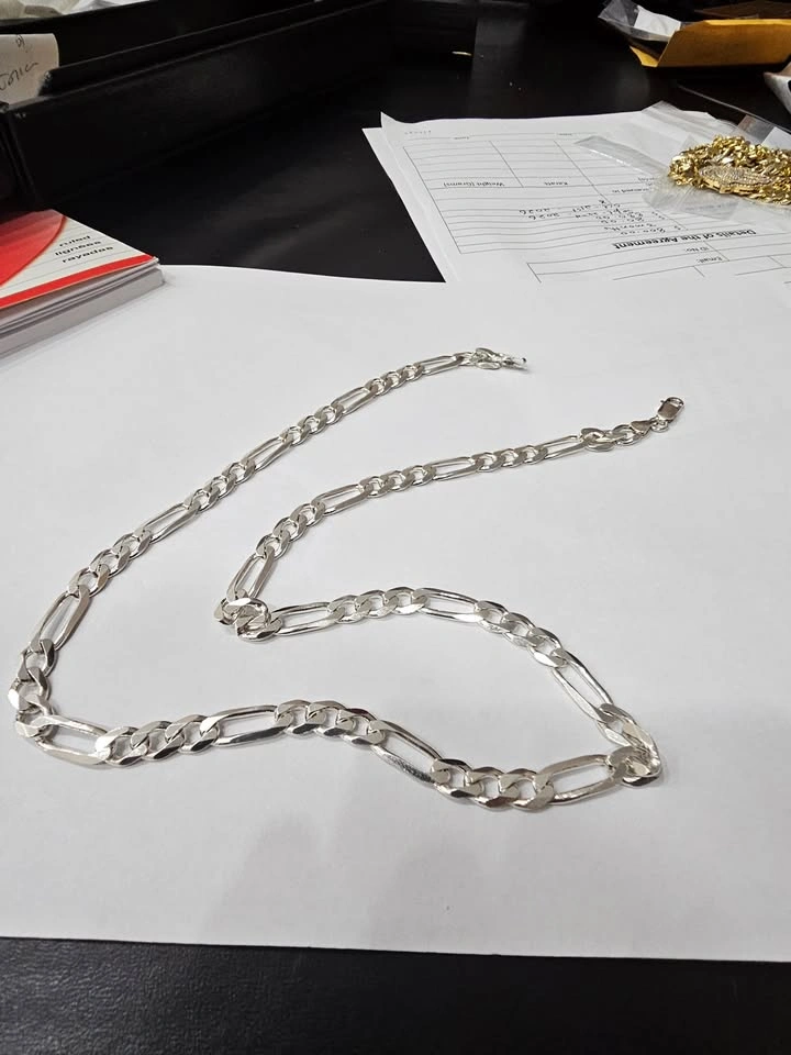925 Sterling Silver Figaro Chain - 44.68g, Stamped Italy - photo 2