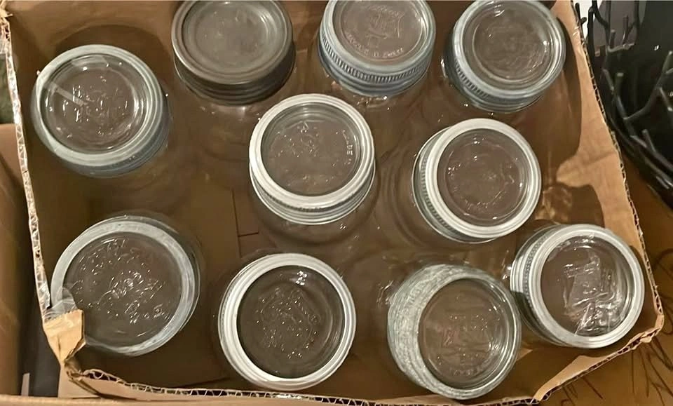 10 vintage Crown Mason canning jars 7” tall $30 all