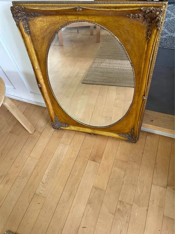 Gorgeous vintage 35x29” Ornate Gold Framed Mirror