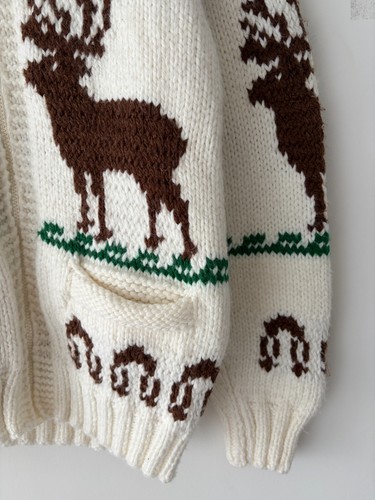 Vintage 60's Cowichan Deer Buck Elk Wool Hand Knit Cardigan - photo 5