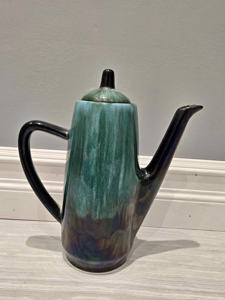 Blue Mountain Pottery Green Drip Coffee Pot