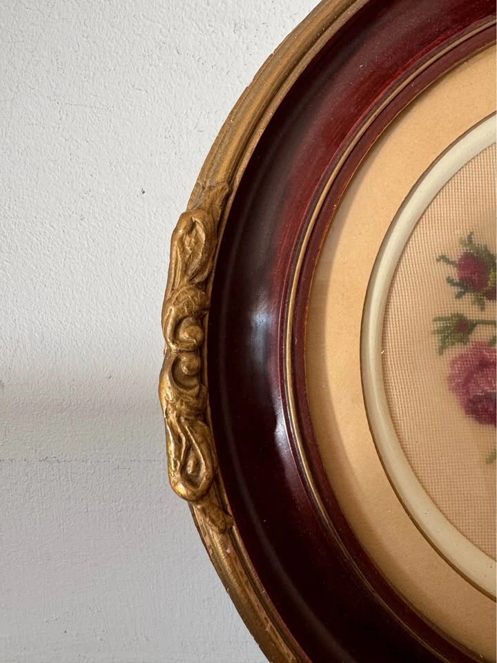 Vintage Floral Petit Point Needlepoint – Ornate Gilt-Finish Roun - photo 5