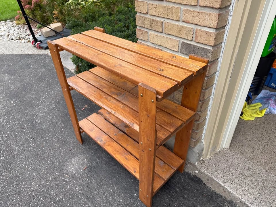 Rustic Solid Wood 3-Tier Shoe Rack / Entryway Organizer - photo 3