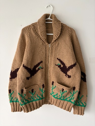 Vintage Cowichan Handmade Wool Knit Men's Zip-Up Sweater Jacket