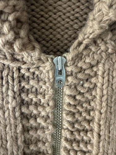 Vintage Cowichan Handmade Wool Knit Men's Zip-Up Sweater Jacket - photo 4