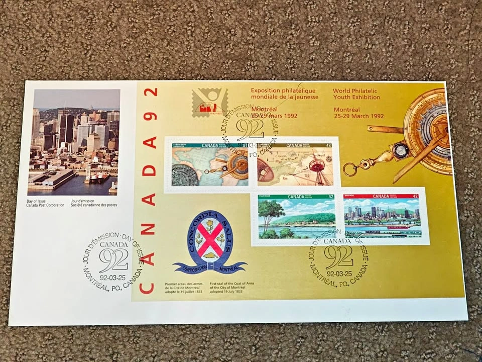 First Day Covers FDC 1992 Montreal Philatelic Exhibition Stamps
