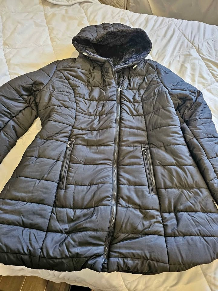 Black Quilted Hooded Winter Jacket 2XL