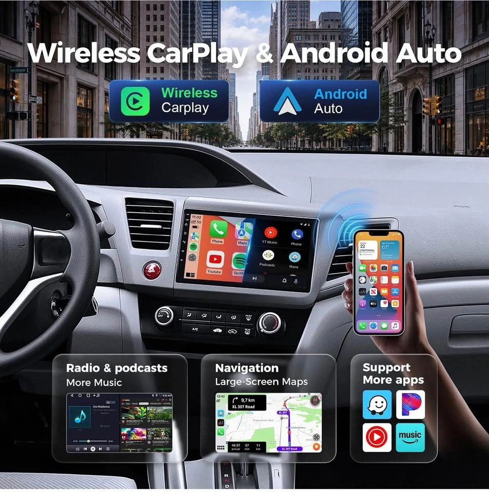 9” Car Stereo for Honda Civic 2012-2015, Wireless CarPlay - photo 4
