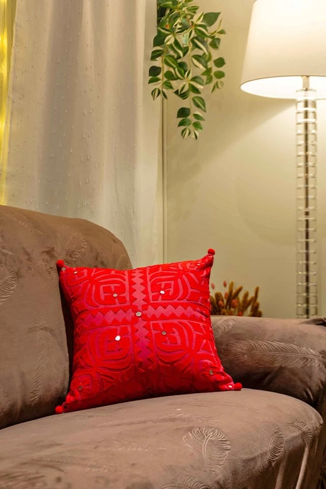 Red Boho Throw Pillow Covers Set of 4 - Handcrafted