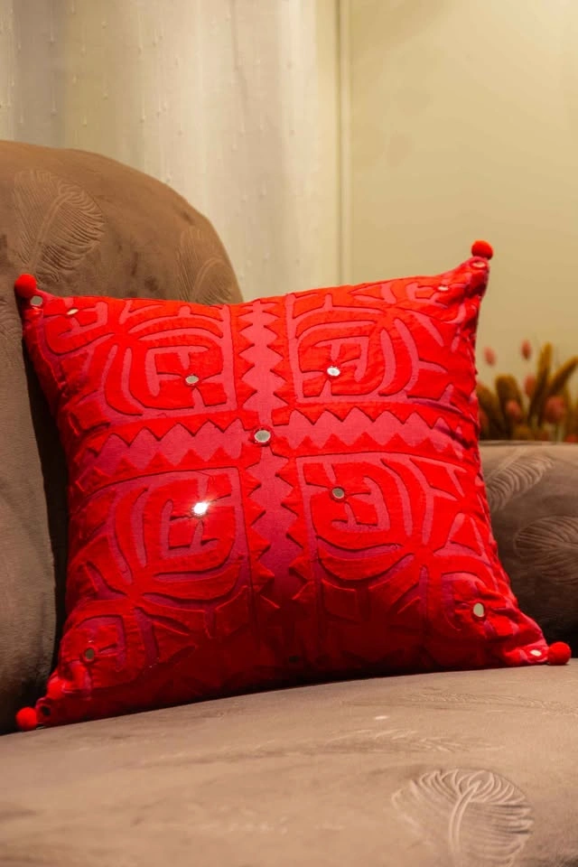Red Boho Throw Pillow Covers Set of 4 - Handcrafted - photo 2