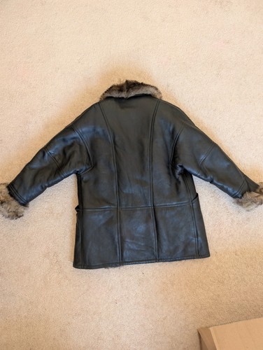 Vintage Women's Black Lambskin Leather Fur Lined Coat Size 44 - photo 3