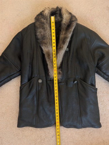 Vintage Women's Black Lambskin Leather Fur Lined Coat Size 44 - photo 5