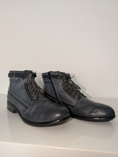 Naot Women's Leather Lace Up Moto Ankle Boots Blue Black EU 39