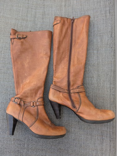 Hispanitas Women's Brown Leather Knee High Boots Size 38 EU