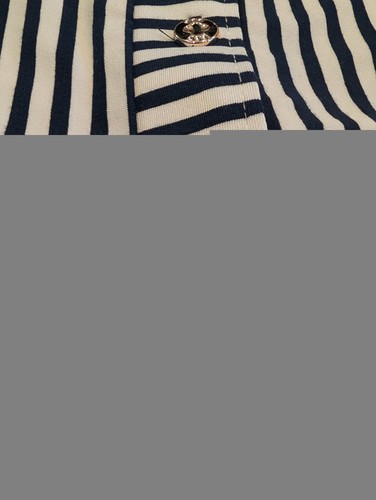 Womens Navy White Striped Blouse 3/4 Sleeve Roll Tab Top Small - photo 2