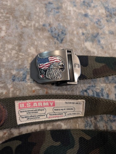 U.S. Army Camo Web Belt Eagle American Flag Buckle 50"