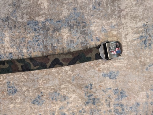 U.S. Army Camo Web Belt Eagle American Flag Buckle 50" - photo 3