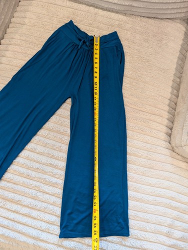 Women's Wide Leg Lounge Pants Blue Drawstring Elastic Waist Pock - photo 2