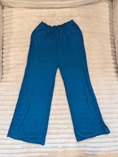 Women's Wide Leg Lounge Pants Blue Drawstring Elastic Waist Pock - photo 4