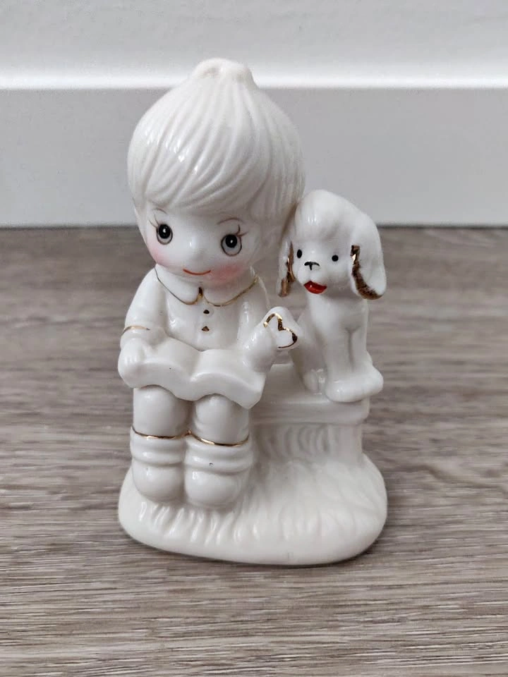Girl and Puppy Dog Reading on a Bench Figurine