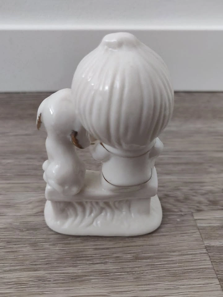 Girl and Puppy Dog Reading on a Bench Figurine - photo 3