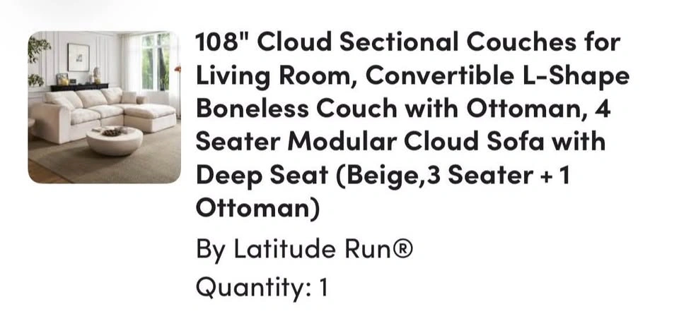 108” Cloud Sectional Sofa – L-Shaped with Ottoman - $450 - photo 4