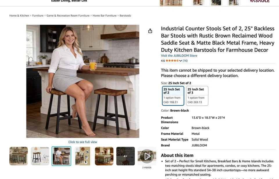 NEW Set of 3 solid wood Bar Stools 25" - Delivery Available - photo 2